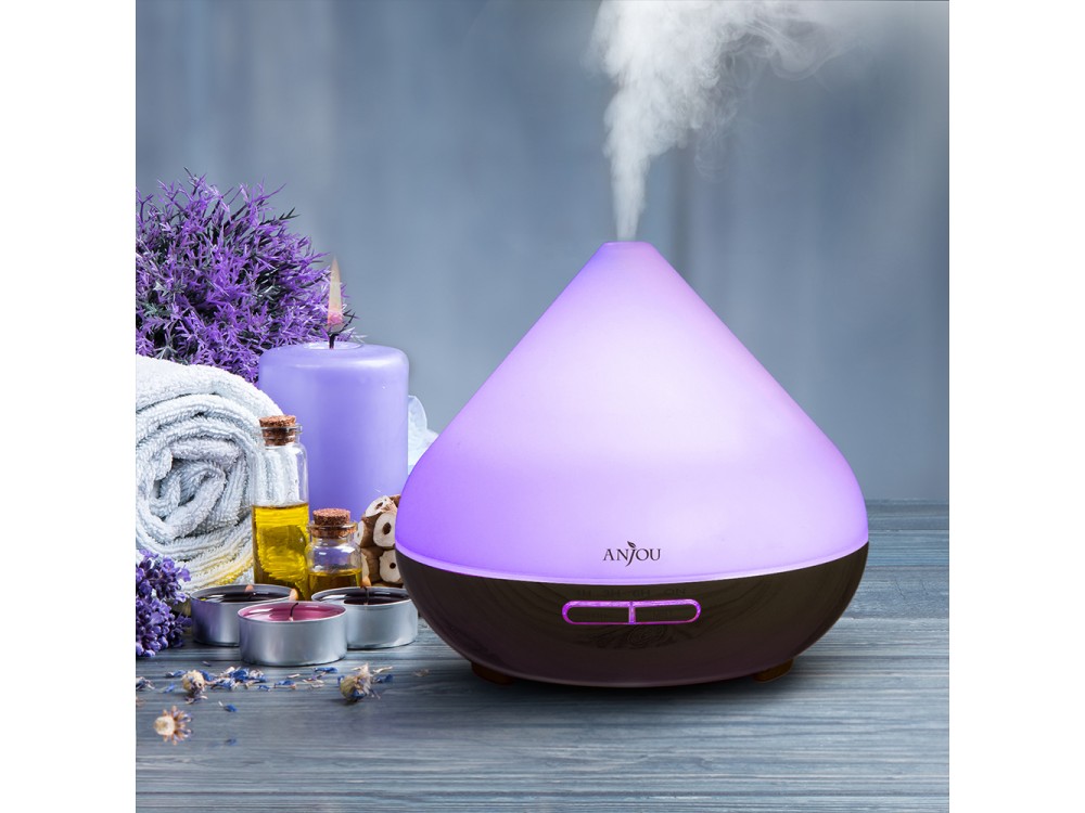 Anjou AJ-AD001 300ml, Oil Diffuser Συσκευή Αρωματοθεραπείας, Adjustable 7 Color, Timer & Auto Shut-Off, Dark Grain