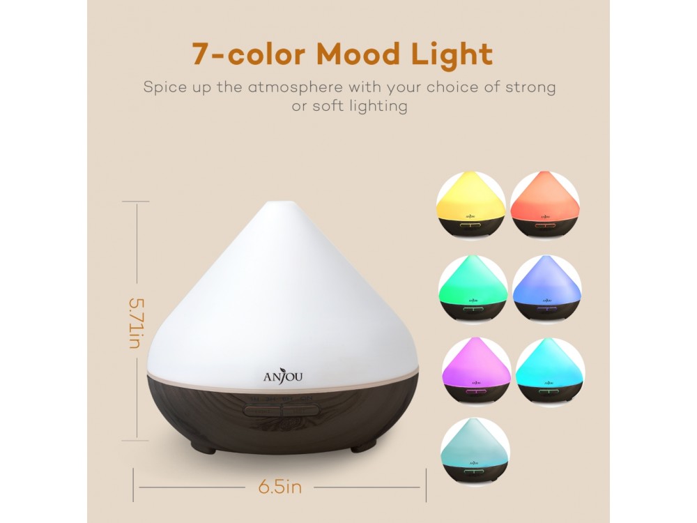 Anjou AJ-AD001 300ml, Oil Diffuser Συσκευή Αρωματοθεραπείας, Adjustable 7 Color, Timer & Auto Shut-Off, Dark Grain