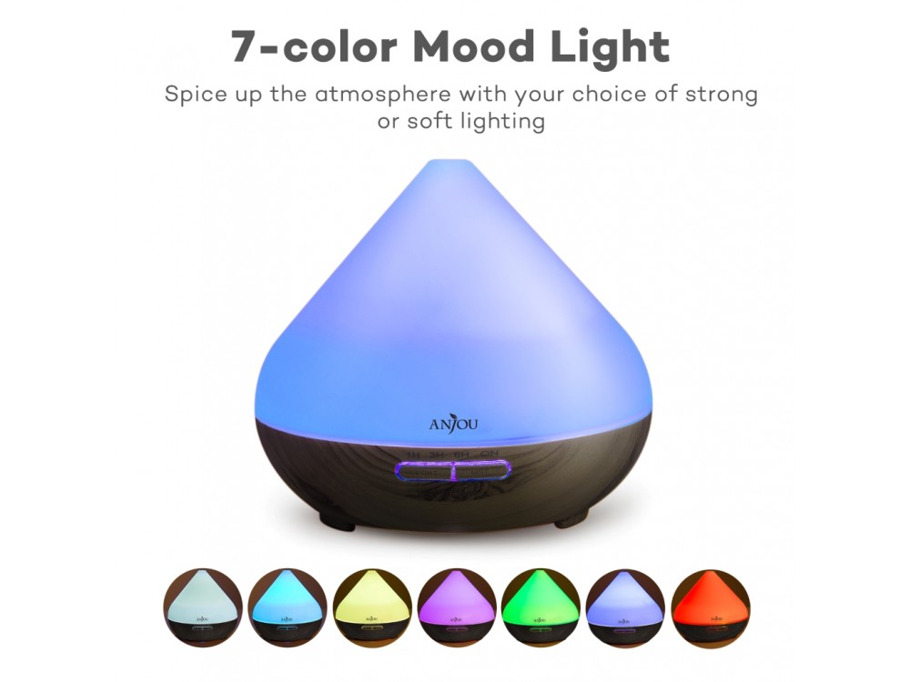 Anjou AJ-AD001 300ml, Oil Diffuser Aromatherapy Device, Adjustable 7 Color, Timer & Auto Shut-Off, Dark Grain