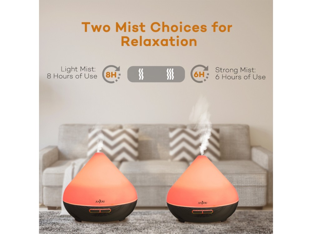 Anjou AJ-AD001 300ml, Oil Diffuser Aromatherapy Device, Adjustable 7 Color, Timer & Auto Shut-Off, Dark Grain