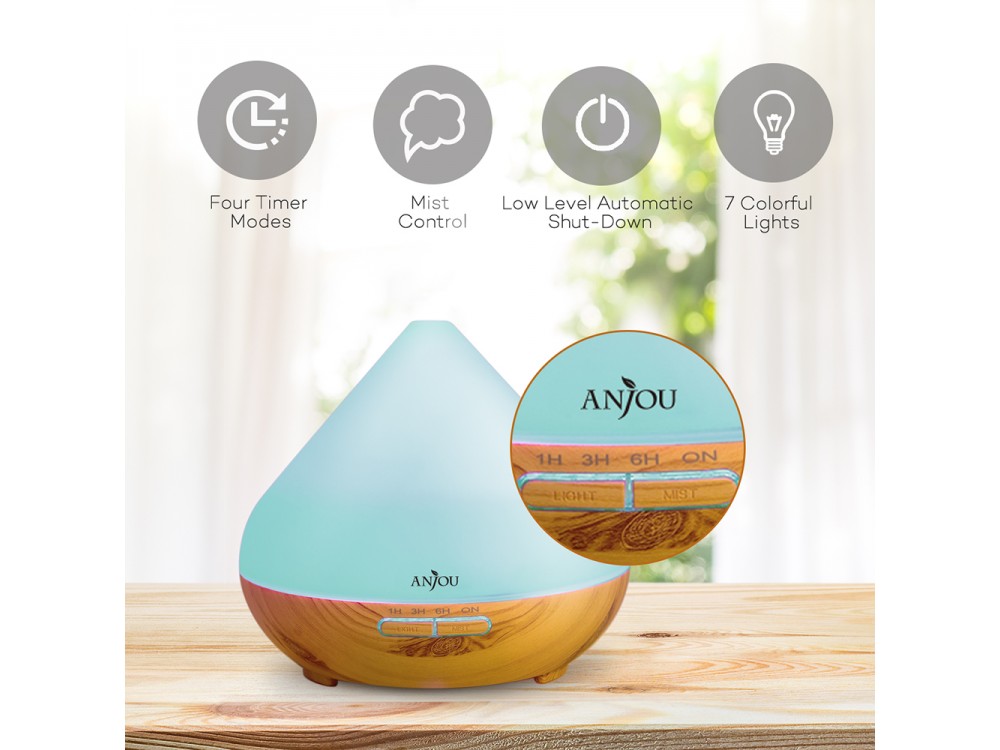 Anjou AJ-AD001 300ml, Oil Diffuser Συσκευή Αρωματοθεραπείας, Adjustable 7 Color, Timer & Auto Shut-Off, Light Grain