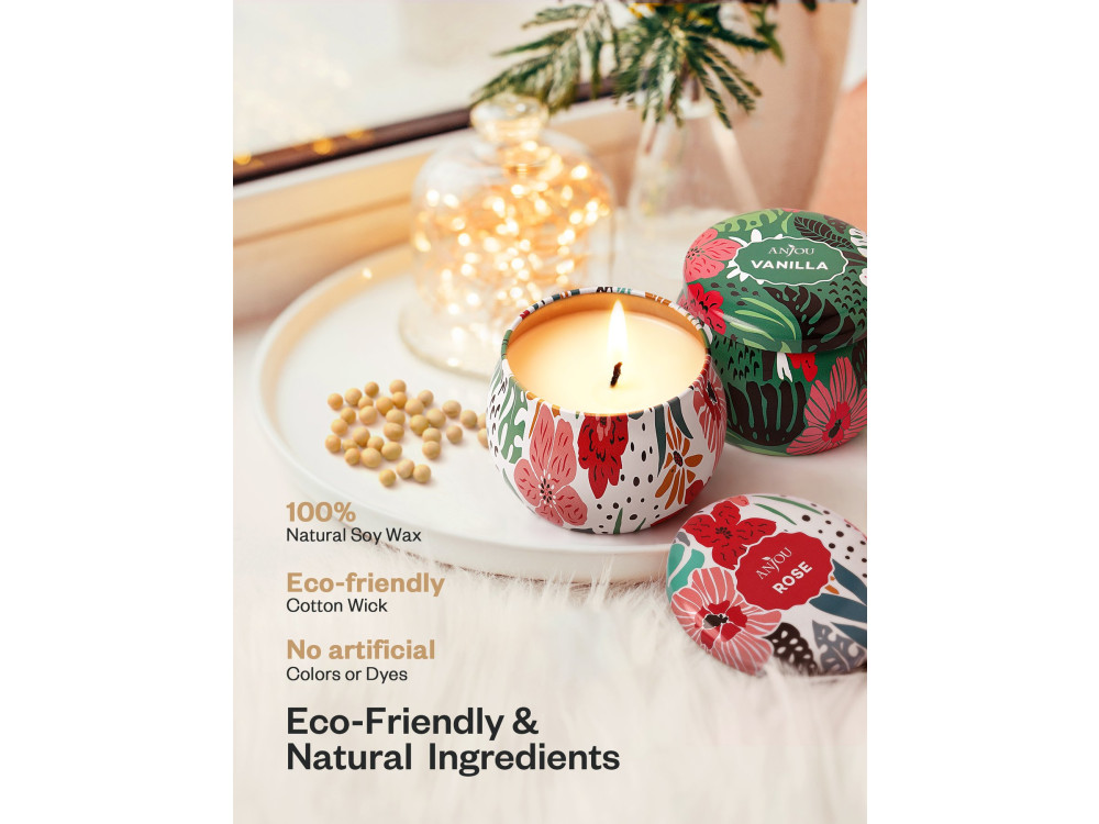 Anjou Scented Candles 100% Natural Soy Wax with Essential Oils, Set of 4 Cans * 100ml - AJ-PCN009