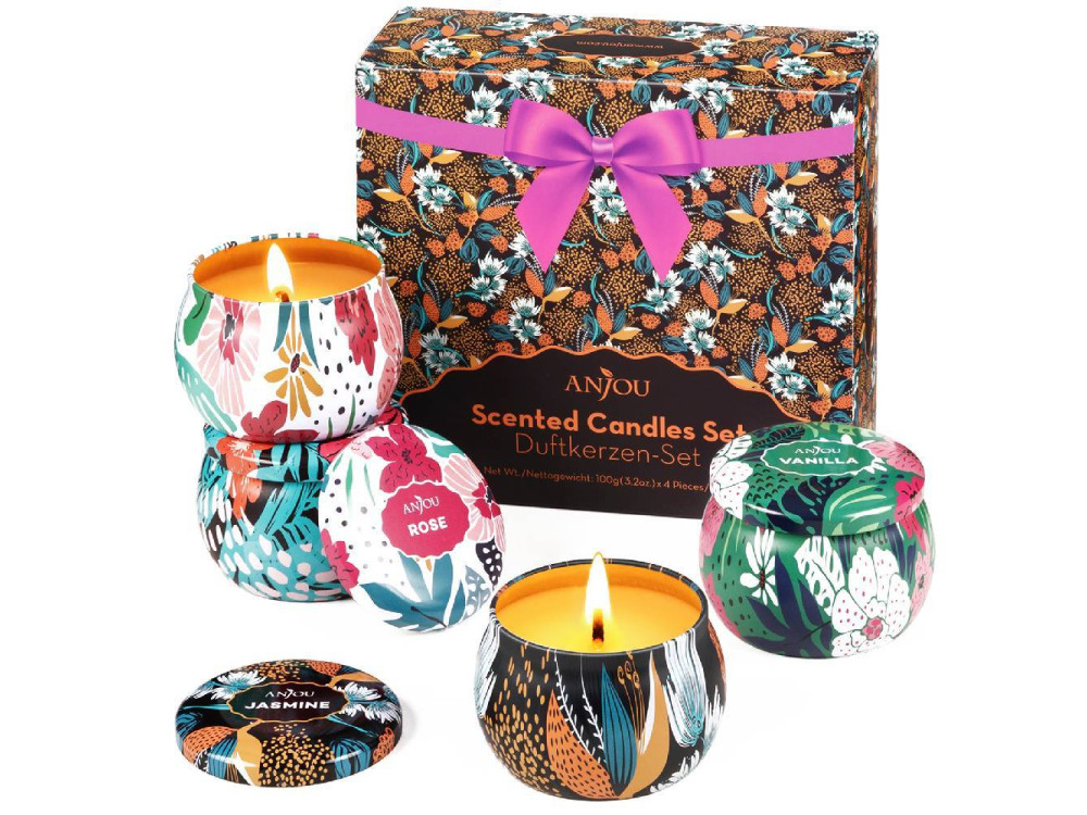 Anjou Scented Candles 100% Natural Soy Wax with Essential Oils, Set of 4 Cans * 100ml - AJ-PCN009