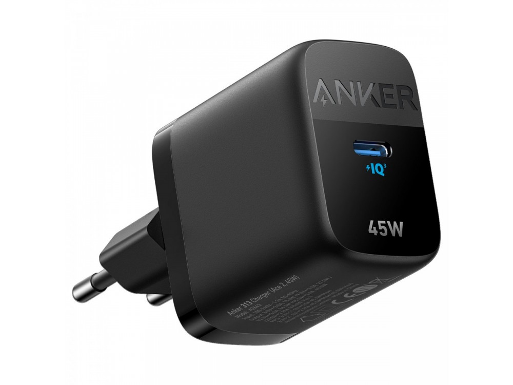 Anker 313 Ace 2 Φορτιστής πρίζας 45W Type-C με PD / PPS / Super Fast Charging 2.0, Μαύρος