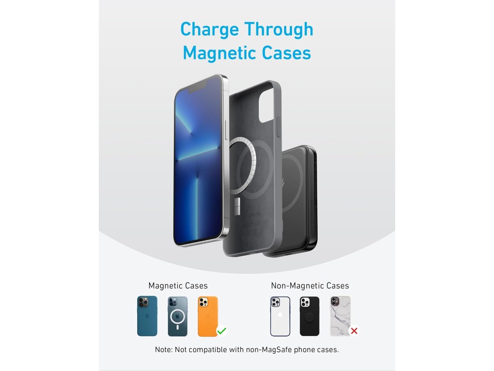 Anker 321 PowerCore MagGo 5K, Magnetic Power Bank 5,000mAh for iPhone 13 / 14 / 15 Series, Black