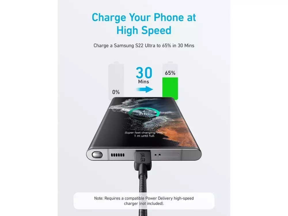 Anker 322 Καλώδιο USB-C σε Lightning 1.8μ. με Νάυλον ύφανση, Black