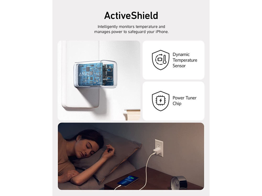 Anker 521 Nano Pro Φορτιστής πρίζας 2-θυρών 40W Type-C με GaN PD / PIQ3.0 / PPS & ActiveShield, Arctic White - A2038G21