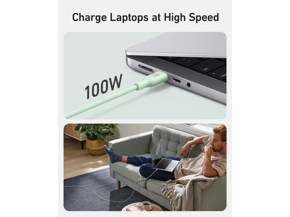 Anker 543 USB-C σε USB-C καλώδιο 0.9μ. Υποστήριξη USB-IF 100W, Bio-Based, Natural Green