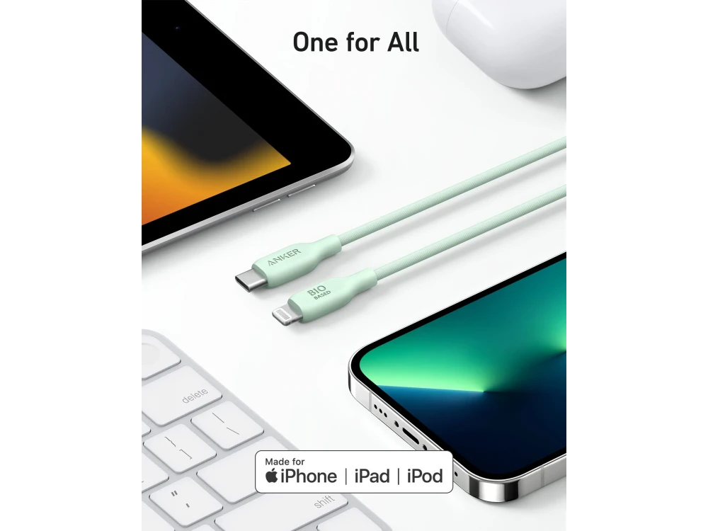 Anker 541 USB-C σε Lightning καλώδιο 0.9μ. για Apple iPhone / iPad / iPod MFi, Bio-Based, Natural Green