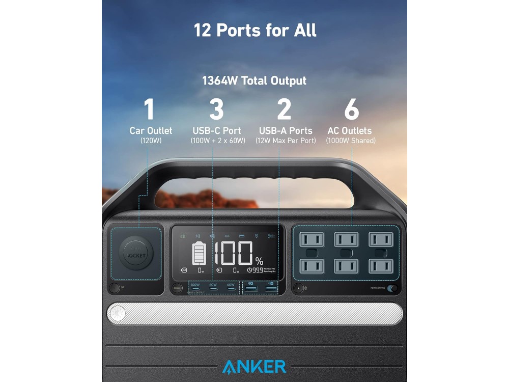 Anker 555 PowerHouse Portable Power Station, 40k mAh, 1000W / 1024 Wh, 100W USB-C PD