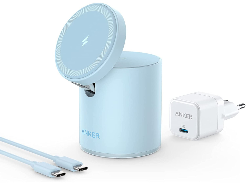 Anker 623 MagGo 2-in-1 Dock, Ασύρματος Μαγνητικός Φορτιστής iPhone 12 / 13 & AirPods, Σετ με Φορτιστή Πρίζας - B2568331, Μπλε