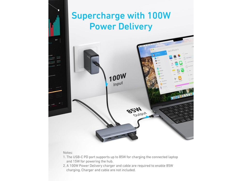 Anker 7-in-1 USB-C Data Hub Dual 4K HDMI + USB-A 3.2 10Gbps + 2*USB-A 2.0 + USB-C PD 85W, Black