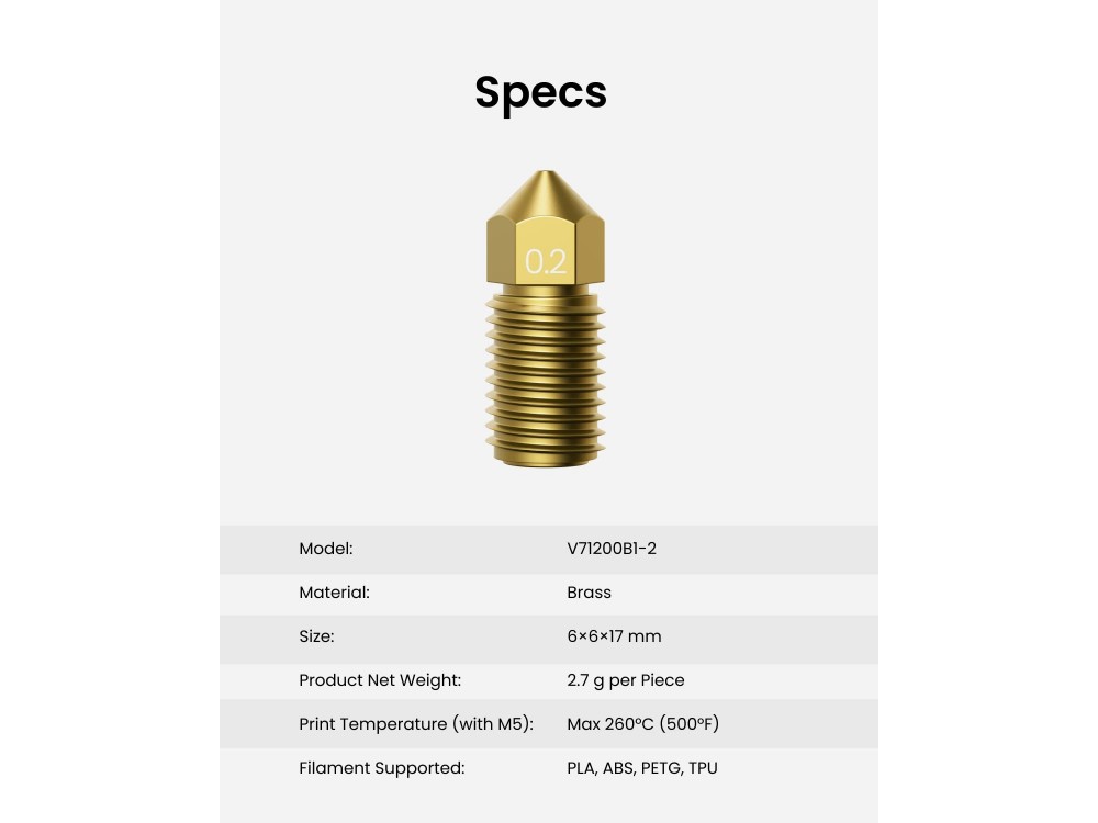 Anker AnkerMake M5 10-Pack Nozzle Kit 0.2mm, Premium Brass, Anker 3D Printer Nozzles, Set of 10