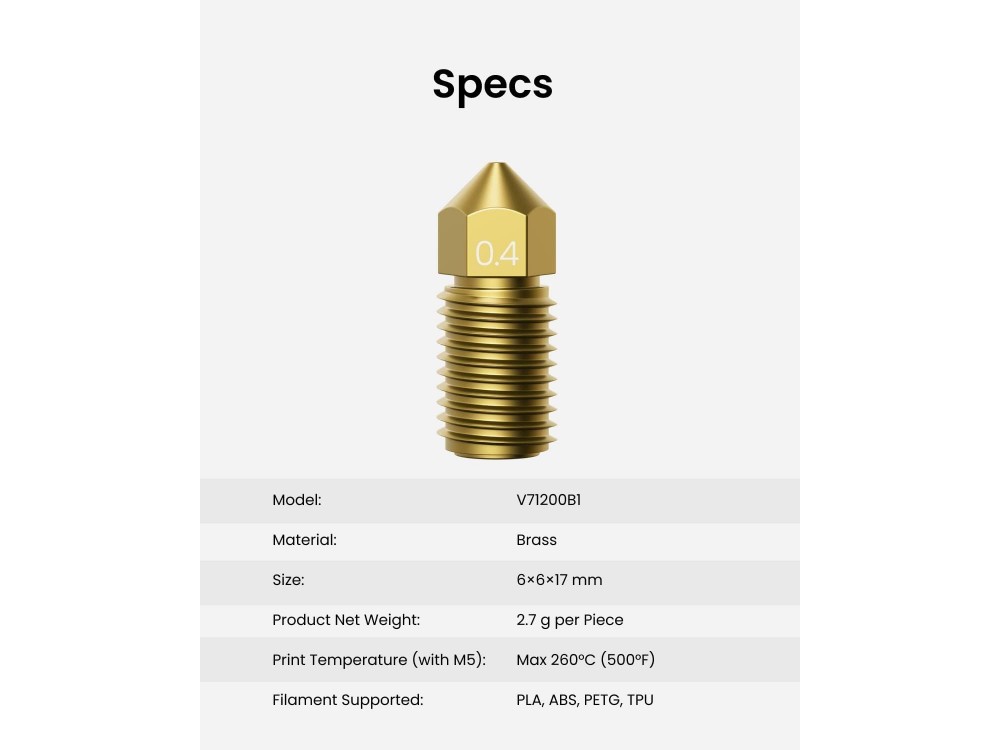 Anker AnkerMake M5 10-Pack Nozzle Kit 0.4mm, Premium Brass, Ακροφύσια για 3D Printer της Anker, Σετ των 10