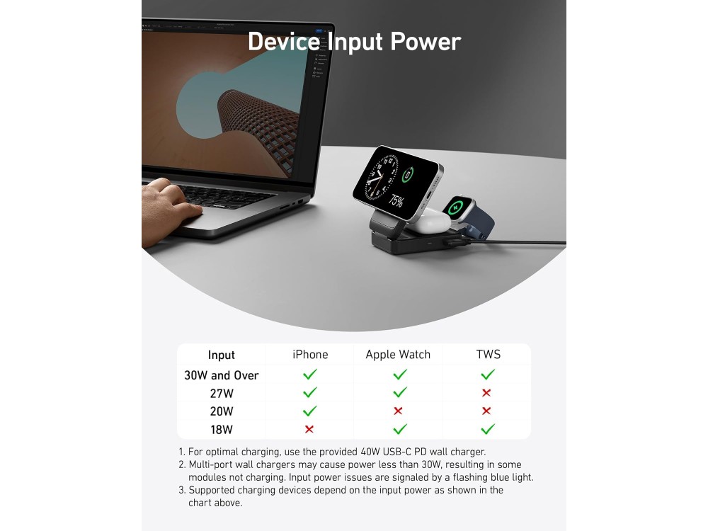 Anker MagGo 3-in-1, Wireless Charger / Base 25W, with Charger Socket & Cable USB-C 1.5μ, Black