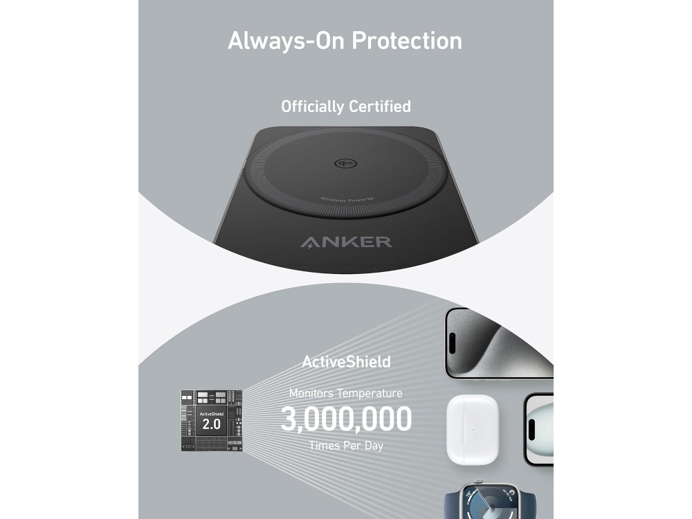 Anker MagGo 3-in-1, Ασύρματος Φορτιστής / Βάση 25W, με Φορτιστή Πρίζας & Καλώδιο USB-C 1.5μ, Black