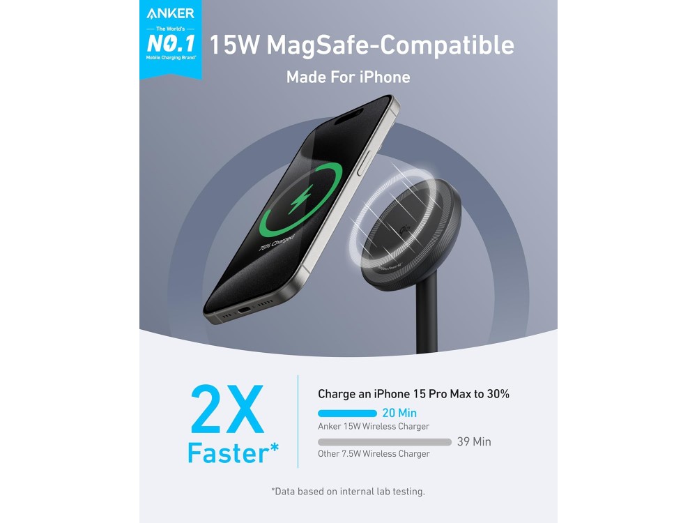 Anker MagGo Qi2 MagSafe Wireless Magnetic Charger for iPhone / AirPods, Black