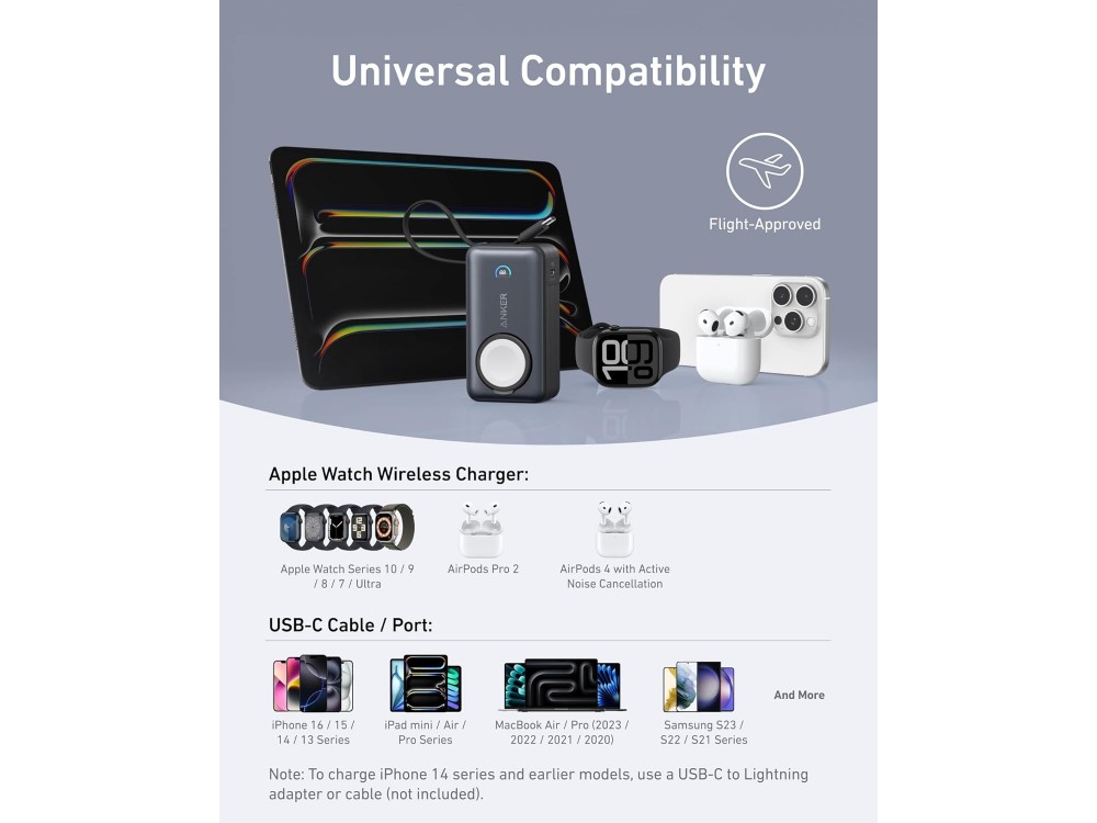 Anker MagOn Powerbank 10.000 mAh, 35W με Ενσωματωμένο Καλώδιο USB-C, Βάση Φόρτισης Apple Watch & Θύρα USB-C, Black