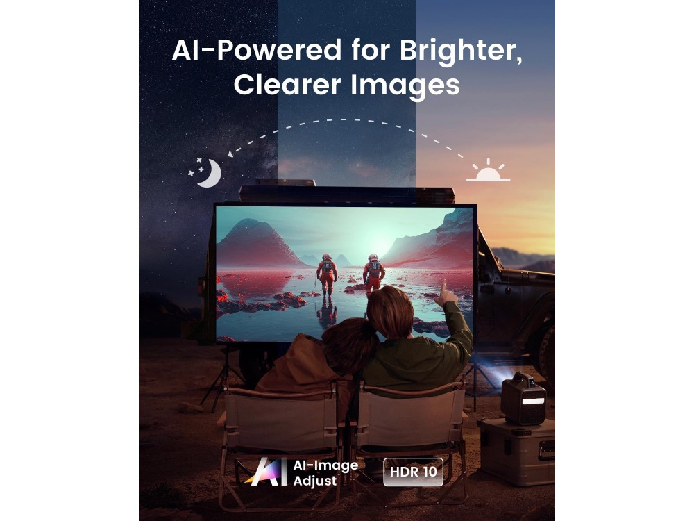 Anker Mars 3 Smart Προτζέκτορας Full HD, 1000 ANSI Lumens, Android TV 11 με Wi-Fi, Ενσωματωμένα Ηχεία & Μπαταρία έως 5 Ώρες