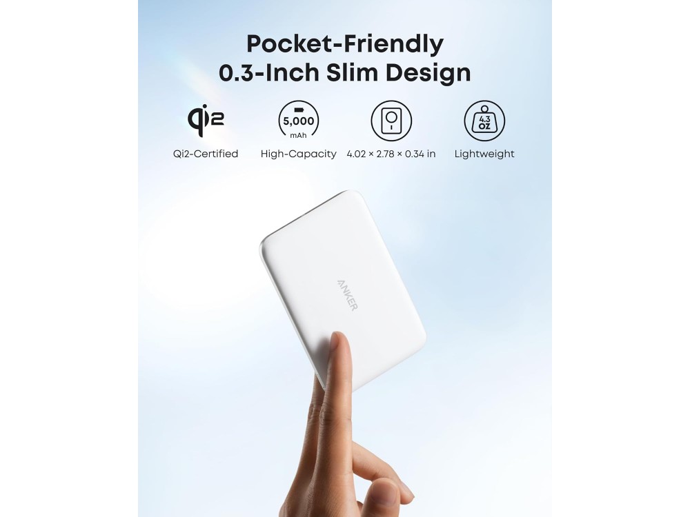 Anker Nano MagSafe Qi2 Certified Magnetic Power Bank 5000mAh 15W Max, Ultra Slim with Ergonomic Design, White