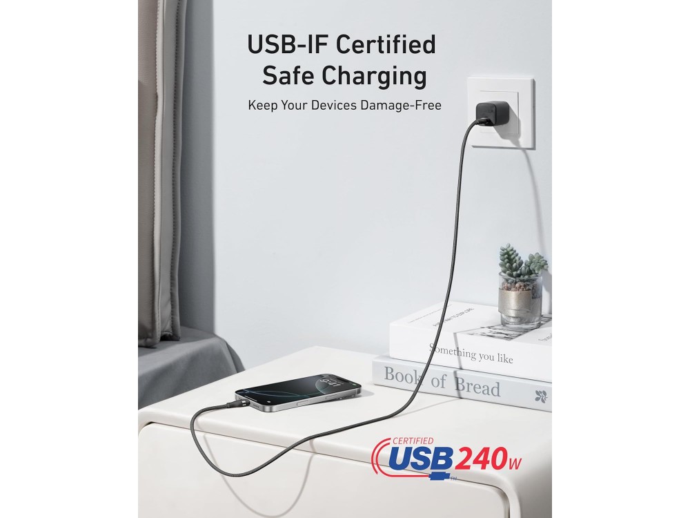 Anker Nano Καλώδιο USB-C σε USB-C 0.9μ. 240W με Νάυλον ύφανση, Black