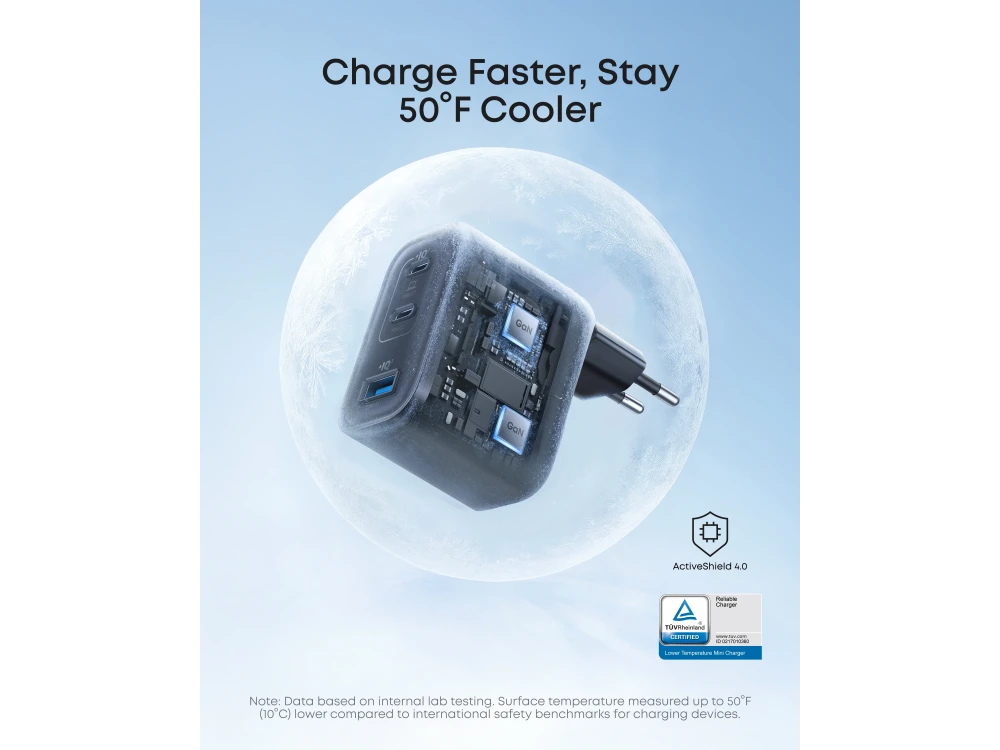 Anker Nano Φορτιστής πρίζας 3-θυρών 70W Type-C & Type-A, Black