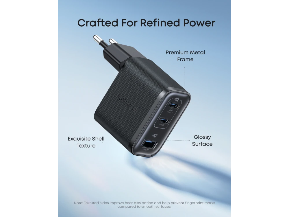 Anker Nano Φορτιστής πρίζας 3-θυρών 70W Type-C & Type-A, Black