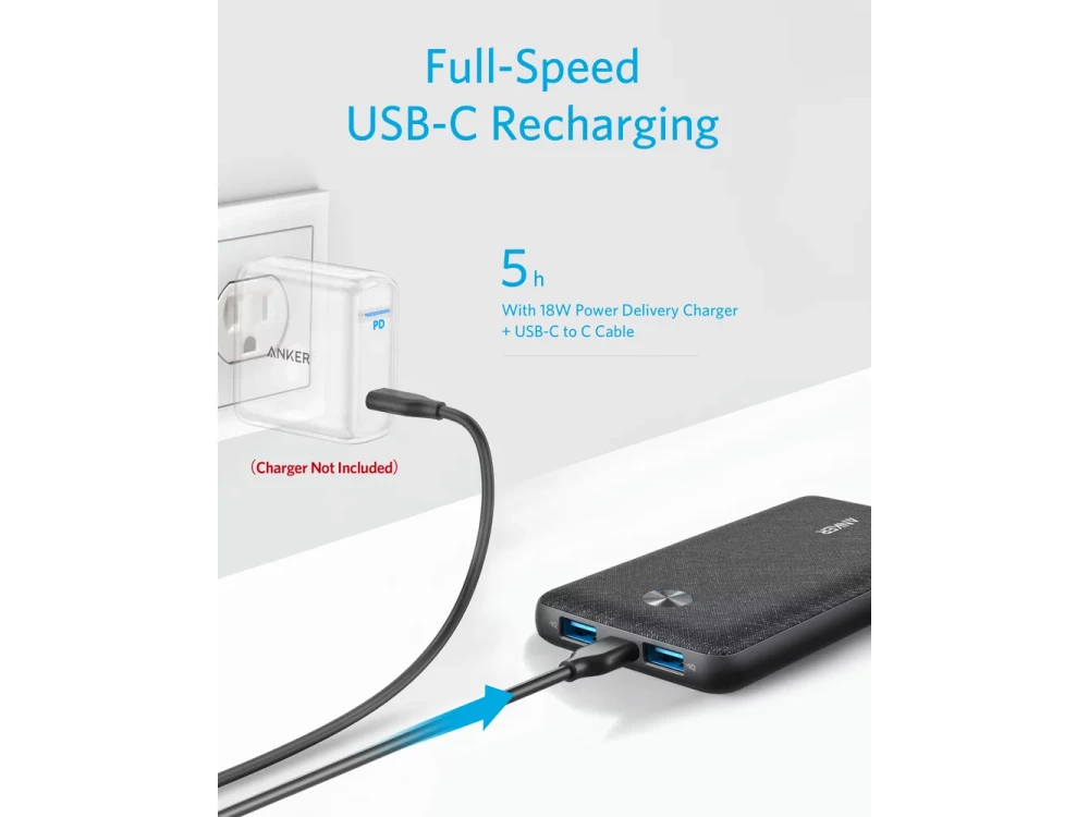 Anker PowerCore III Sense 10K PD USB-C Power Bank 10.000mAh Power Delivery - A1248G11, Black