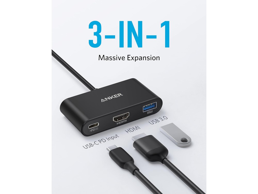 Anker PowerExpand 3-in-1 USB C Data Hub with HDMI/4K + USB3.0 + 100W PD Charging