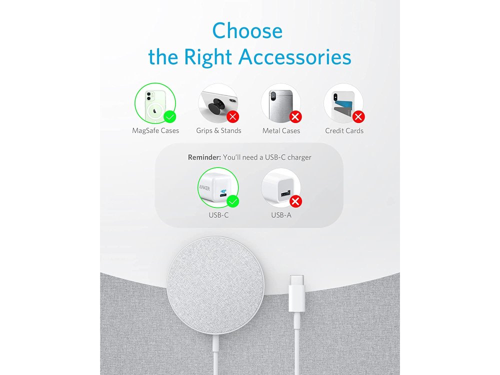 Anker PowerWave Select+ Magnetic Pad, Ασύρματος Μαγνητικός φορτιστής για iPhone 12 / 13 Series - A2566G41, Λευκός