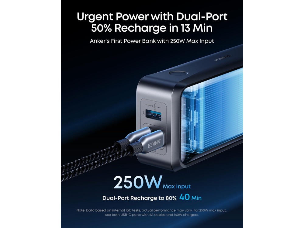 Anker Prime 26250 300W PD USB-C Power Bank 26,250mAh with Smart Digital Display & Power Delivery, Black