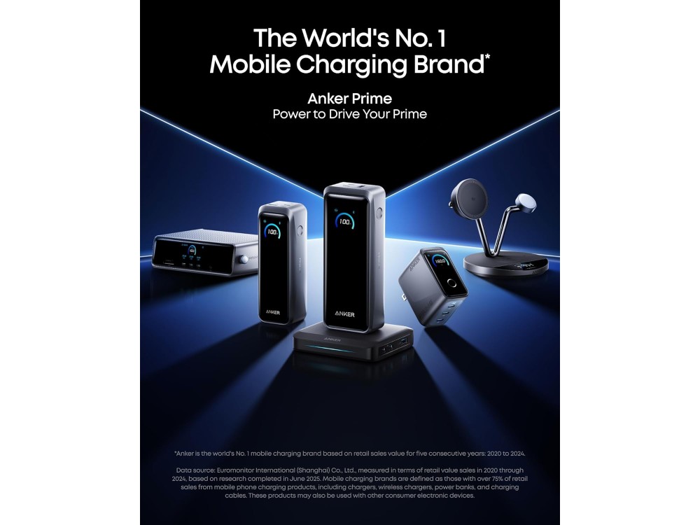 Anker Prime 26250 300W PD USB-C Power Bank 26,250mAh with Smart Digital Display & Power Delivery, Black