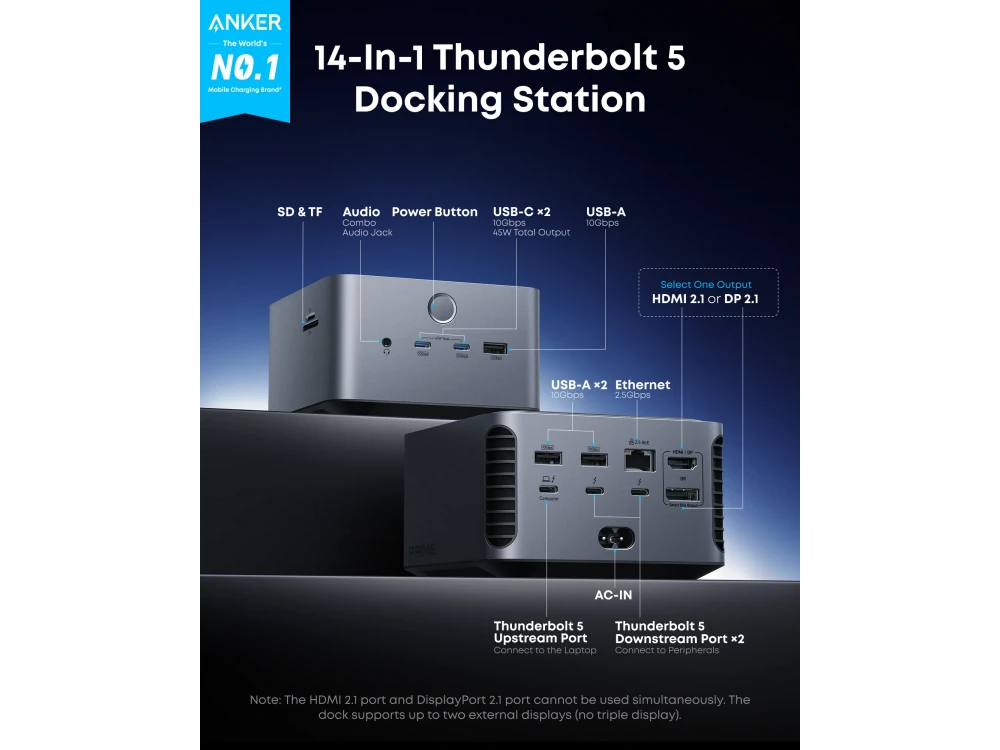Anker Prime TB5 Docking Station 14-in-1 Hub, 8K, Thunderbolt 5 Dock