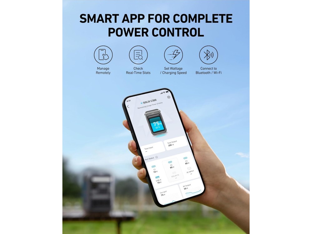 Anker Solix C300X AC Power Station με 288Wh, 90000mAh LiFePO4 Μπαταρία, 300W, 1x USB-A, 3x USB-C, 2x AC, Grey