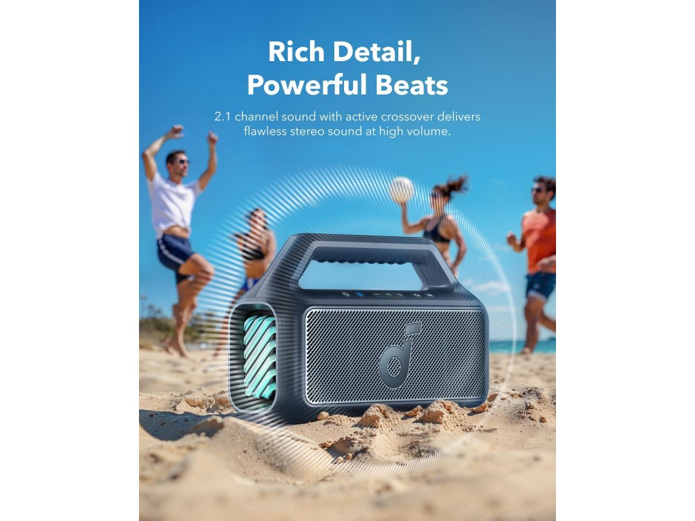 Anker Soundcore Boom 2, Φορητό Bluetooth Ηχείο 80W, IPX7 με BassUp 2.0, Built-in Subwoofer, RGB Lights & 24H Playtime, Blue