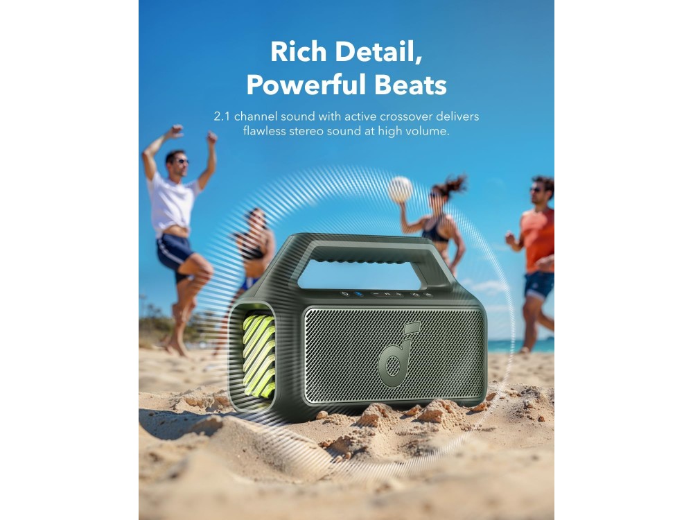 Anker Soundcore Boom 2, Φορητό Bluetooth Ηχείο 80W, IPX7 με BassUp 2.0, Built-in Subwoofer, RGB Lights & 24H Playtime, Green