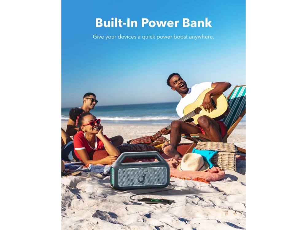 Anker Soundcore Boom 2, Φορητό Bluetooth Ηχείο 80W, IPX7 με BassUp 2.0, Built-in Subwoofer, RGB Lights & 24H Playtime, Blue