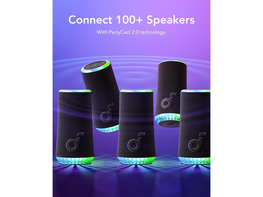 Anker Soundcore Glow, Portable Bluetooth Speaker 30W with RGB Light Show, App, TWS & PartyCast 2.0, IP67, Black
