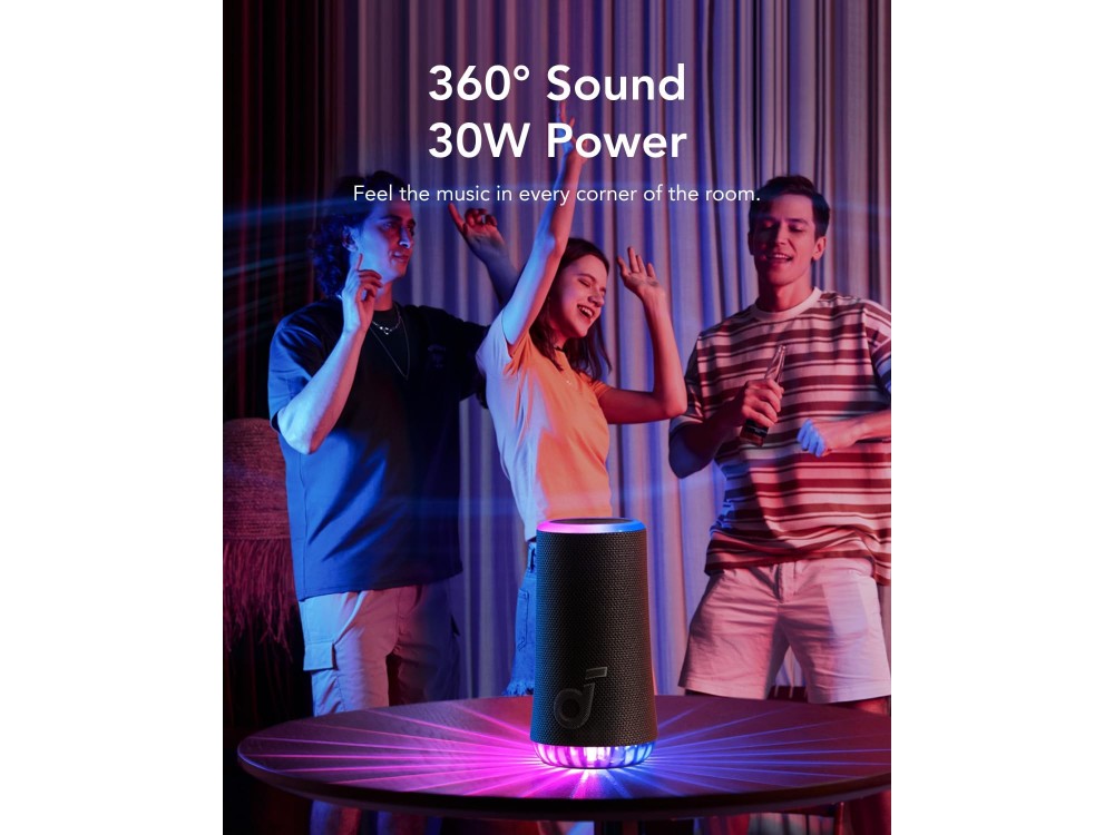 Anker Soundcore Glow, Φορητό Bluetooth Ηχείο 30W με RGB Light Show, App, TWS & PartyCast 2.0, IP67, Black