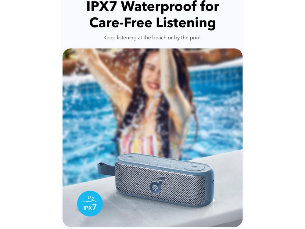 Anker Soundcore Motion 100, Portable Bluetooth Speaker 20W with App & Hi-Res Audio, IPX7, Blue