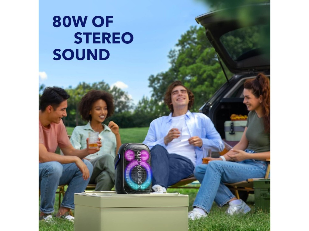 Anker Soundcore Rave Neo 2, Portable Bluetooth Speaker 80W with RGB LED Sync, PartyCast 2.0, 18H Playtime & Bass Up, Black