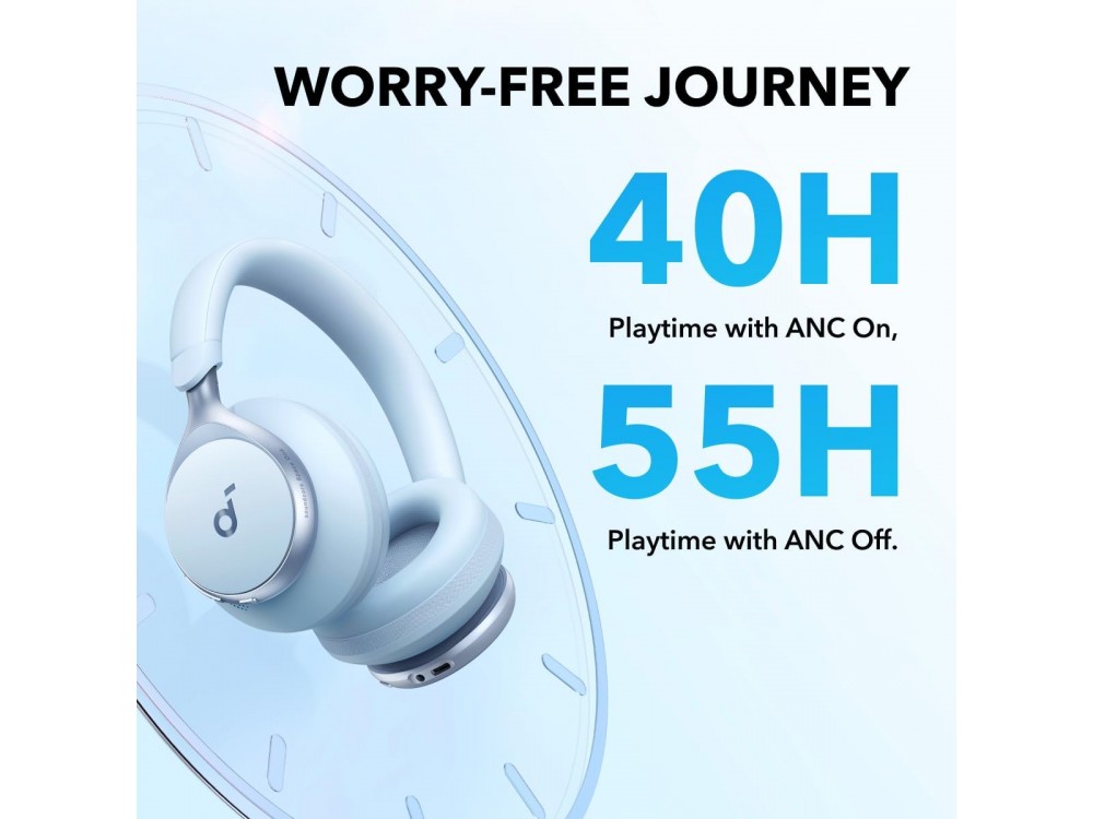 Anker Soundcore Space One Bluetooth 5.3 ακουστικά με Hybrid Active noise cancellation & LDAC Hi-Res Wireless Audio, Blue