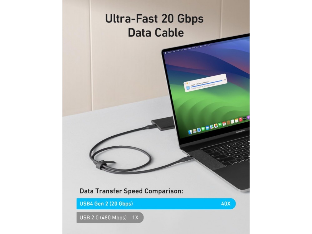 Anker USB 4 Gen 2 Καλώδιο USB-C σε USB-C 0.9μ. 240W / 20Gbps, USB 4.0, 4K@60Hz, Black