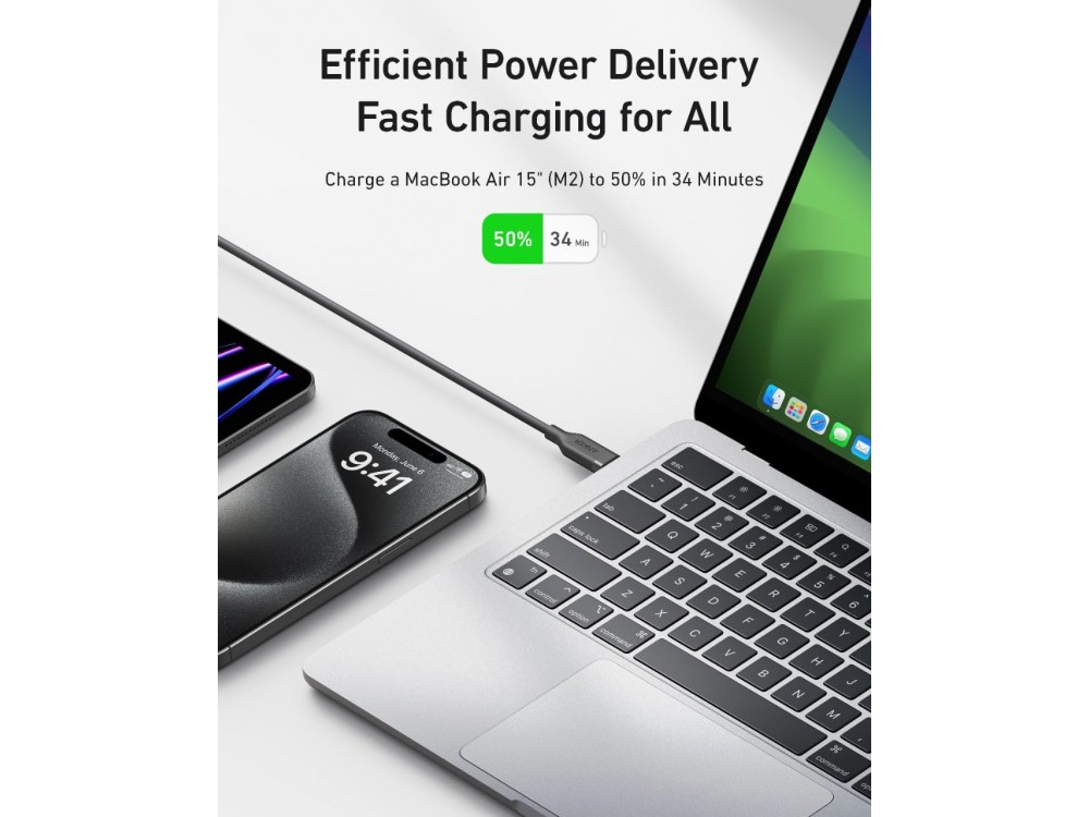 Anker USB 4 Gen 2 Καλώδιο USB-C σε USB-C 0.9μ. 240W / 20Gbps, USB 4.0, 4K@60Hz, Black