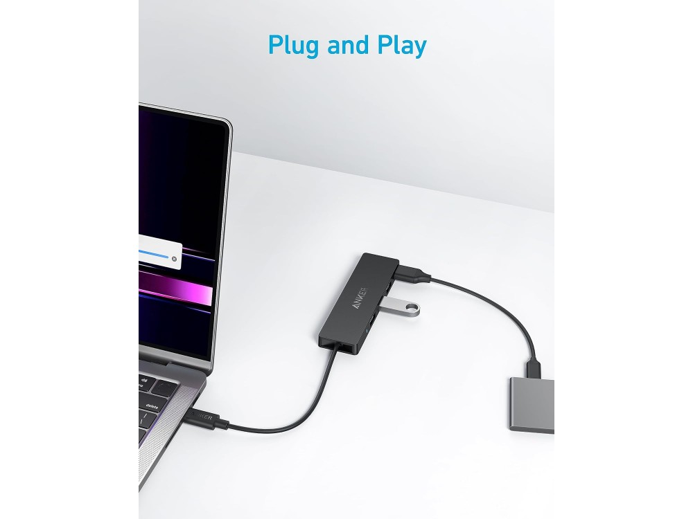 Anker USB-C 4-in-1 Hub με 4 Θύρες USB-A, 5Gbps με Καλώδιο 20cm, Μαύρο