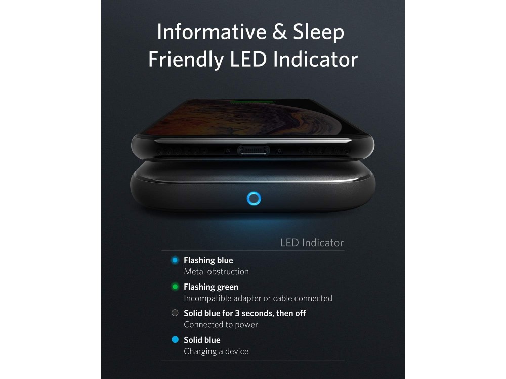 Anker Wireless PowerWave Charger (Qi Pad), Ασύρματος Φορτιστής Qi 10W, Μαύρος