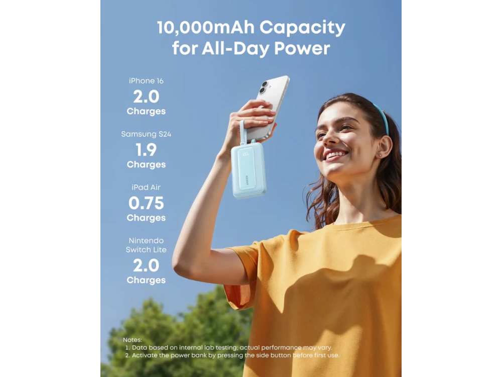 Anker Zolo Power Bank 10,000mAh, 35W, with USB-A, USB-C Ports & 2 Built-in USB-C Cables, Black