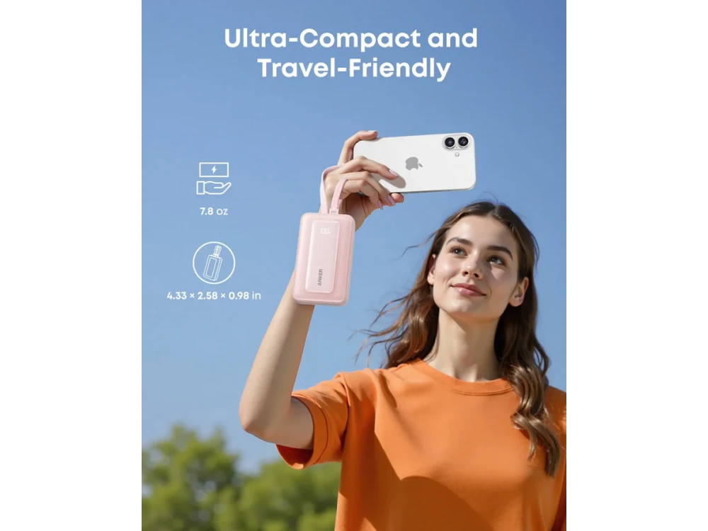 Anker Zolo Power Bank 10,000mAh, 35W, with USB-A, USB-C Ports & 2 Built-in USB-C Cables, Black