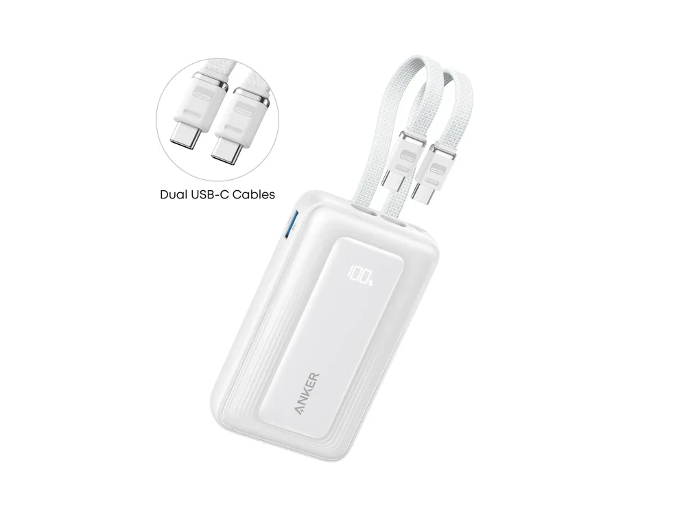 Anker Zolo Power Bank 10,000mAh, 35W, with USB-A, USB-C Ports & 2 Built-in USB-C Cables, Black