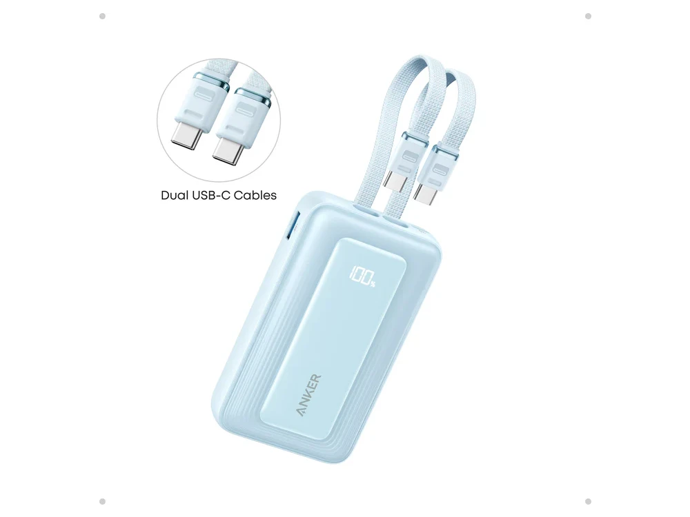 Anker Zolo Power Bank 10,000mAh, 35W, with USB-A, USB-C Ports & 2 Built-in USB-C Cables, Black